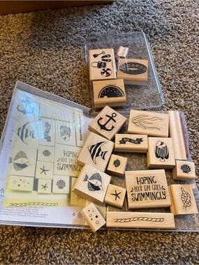 Ocean/Beach/Summer Wooden Ocean Themed Rubber Stamps - Fish & Anchor Set